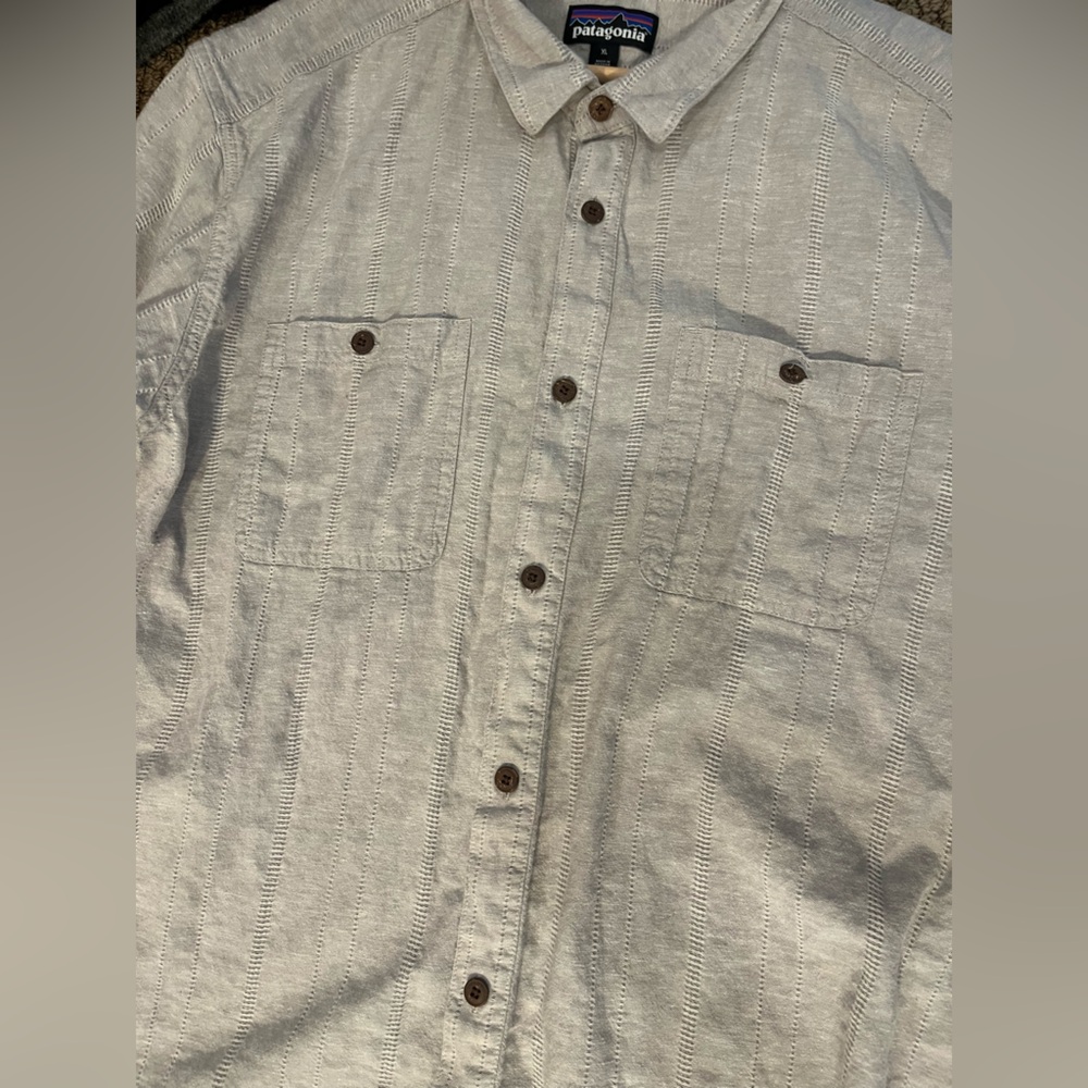 Patagonia Men's‎ Back Step Shirt Oatmeal color short sleeve hemp & cotton sz XL - Picture 8 of 9